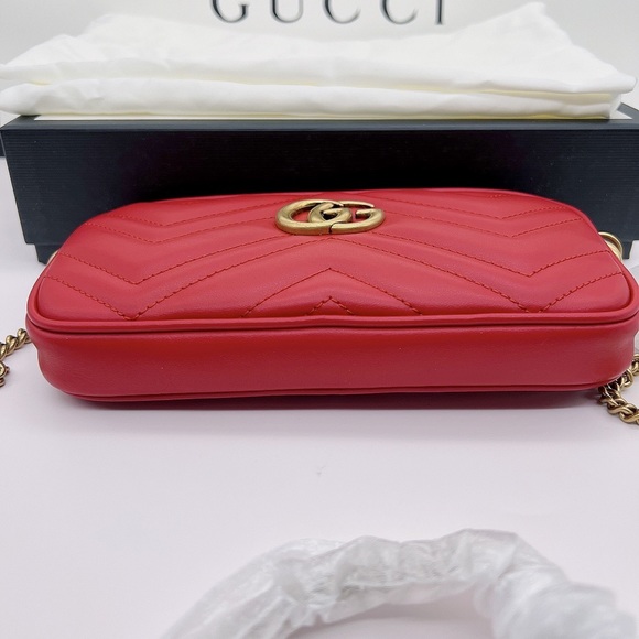 ❌SOLD❌Gucci Calfskin Matelasse Mini GG Marmont Chain Crossbody Bag in Red - Picture 8 of 11